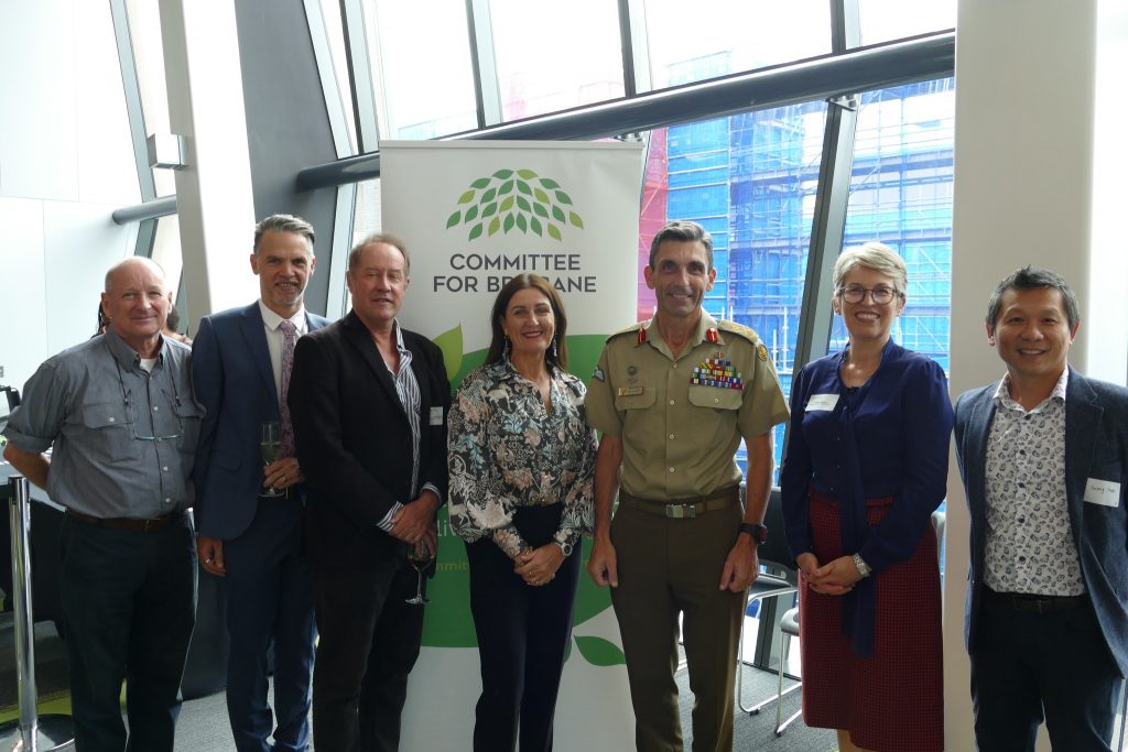 Bob Spiers, Climate Risk Expert; Andrew O’Neill Chief Operations Officer for Healthy Land & Water; Professor Hugh Possingham, Queensland Government Chief Scientist; Julie McLellan, Chief Executive Officer of Healthy Land & Water and panelist at the event; Major General Jake Ellwood, Queensland State Recovery Coordinator; Melissa Impiazzi, Healthy Land & Water Board Member; and Cuong Tran of Ten Rivers.